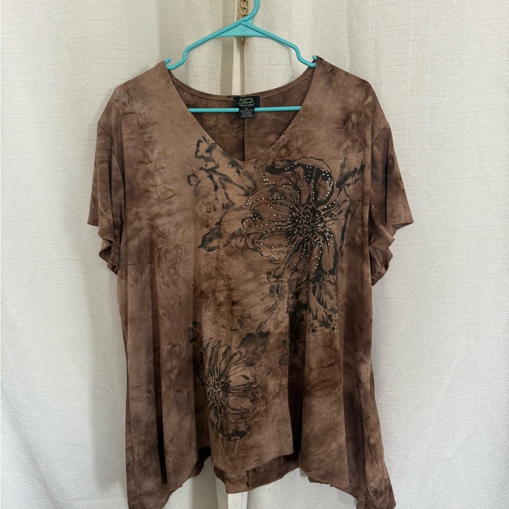 Ford Brown Floral Short Sleeve Women's Top